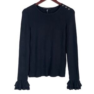 WHBM‎ Rib Knit Crew Neck Blouse Small NWT Black Silver Button Detail